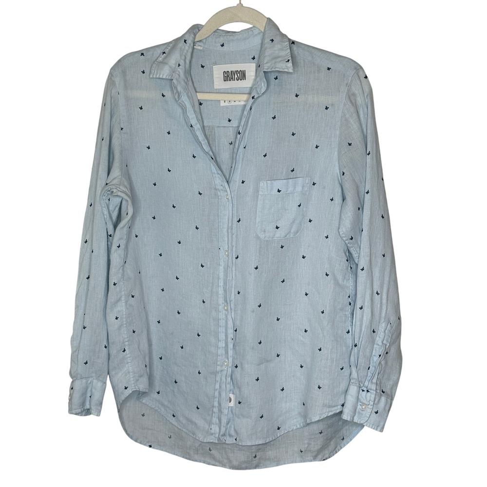 Grayson The Hero Button Down Shirt 02 /‎ Small Light Blue Butterfly Print Linen